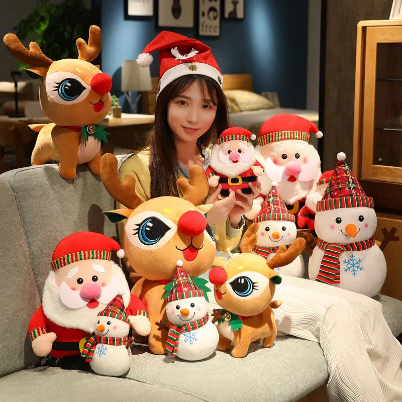 20cm Christmas Plush Dolls Santa Snowman Reindeer Toys