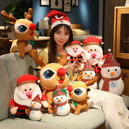 20cm Christmas Plush Dolls Santa Snowman Reindeer Toys