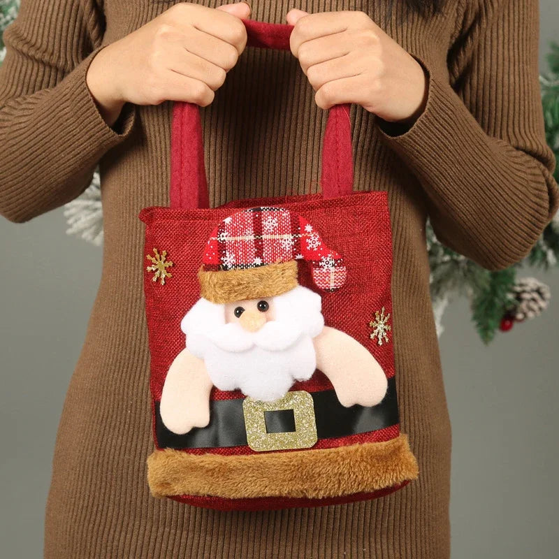 Santa Linen Christmas Gift Bags
