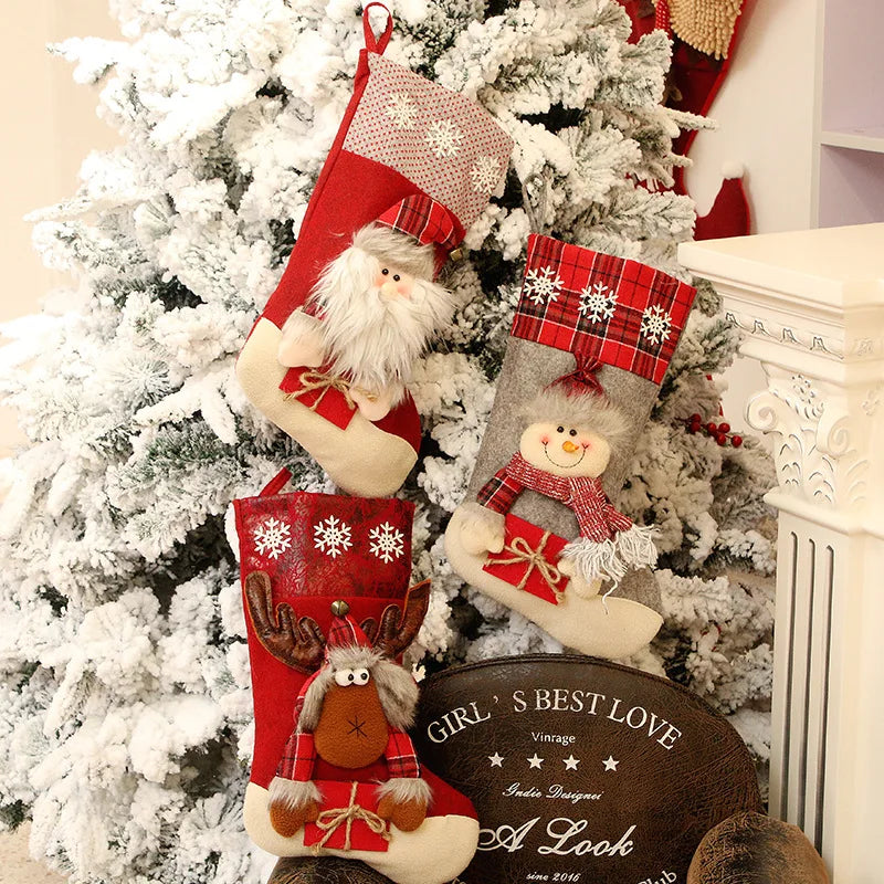 Santa Snowman Reindeer Christmas Stocking Ornament