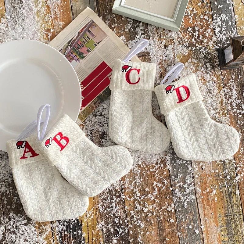 Knitted White Christmas Socks