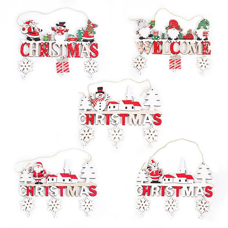 Wooden Santa Snowman Door Hanging Christmas Tree