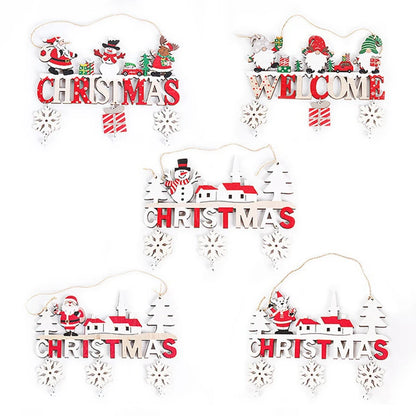Wooden Santa Snowman Door Hanging Christmas Tree